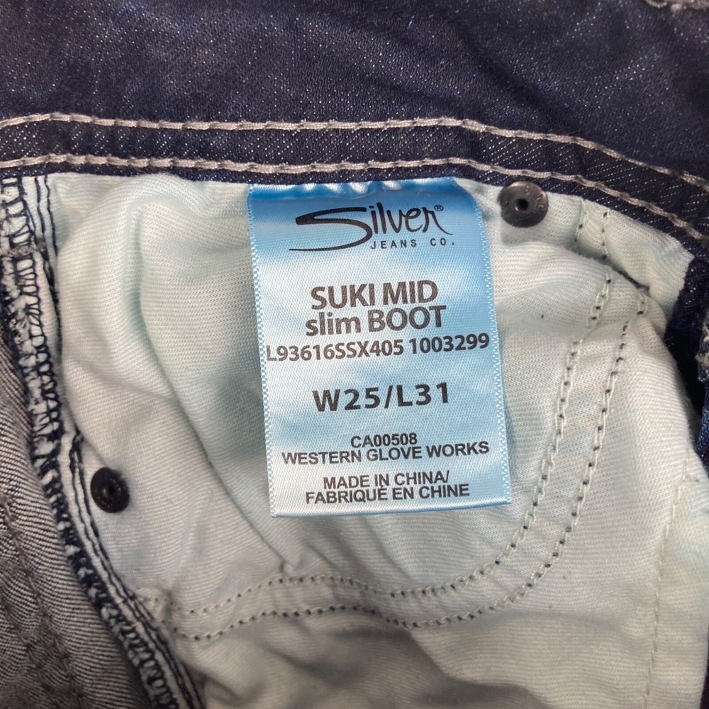 Silver Jeans Denimotion Suki Mid Slim Boot Dark Wash Blue Jeans Size W25/L31 - Picture 14 of 15